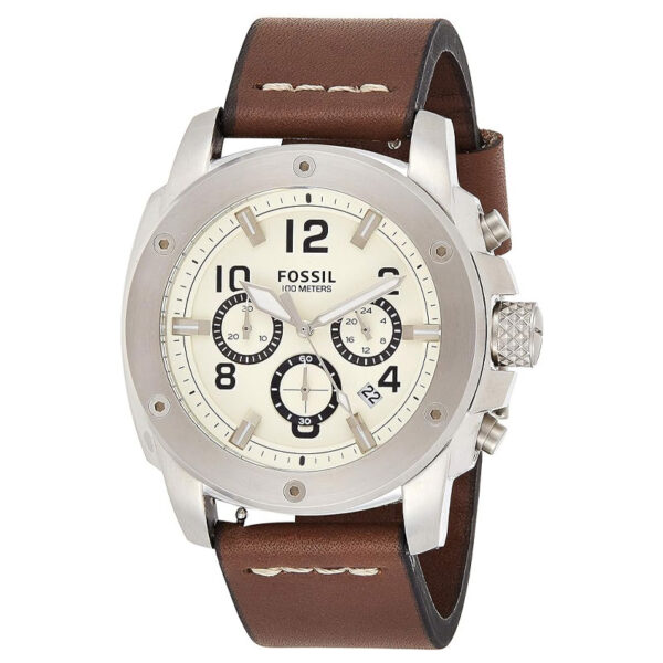 Fossil Men’s Stainless Quartz Brown Leather Strap White Dial 45mm Watch FS4929